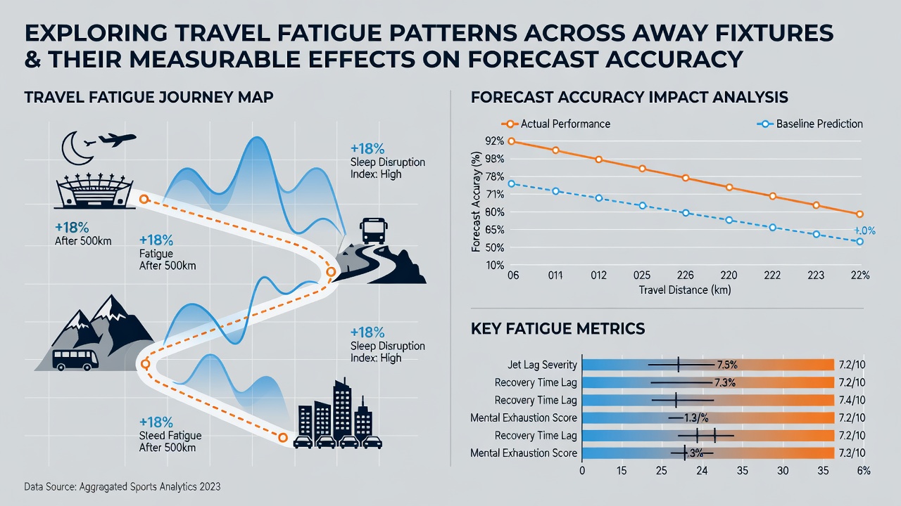 Data charts showing correlations between travel distance, recovery time, and forecast error rates in multi-league football