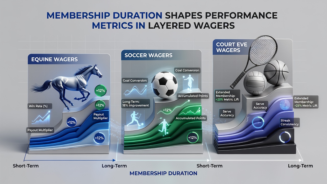 Infographic comparing performance metrics for tennis multi-bets by membership length