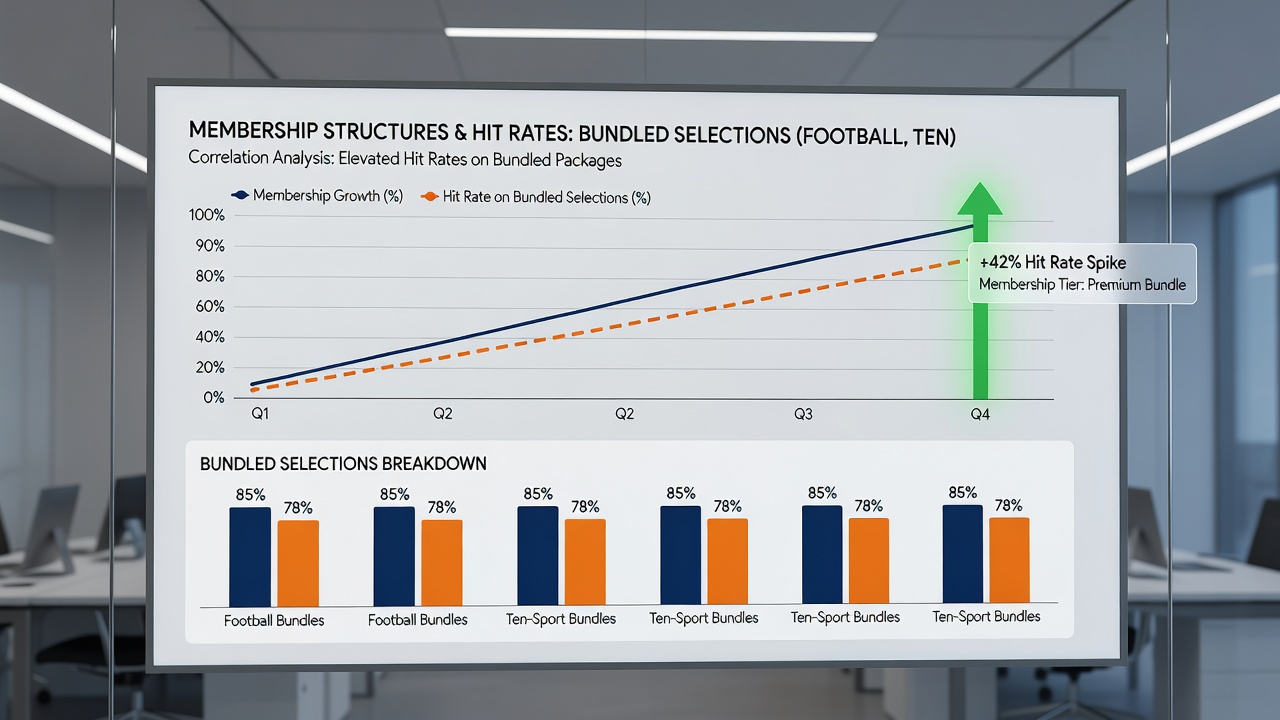 Performance comparison charts for bundled football, tennis, and racing selections under different membership levels