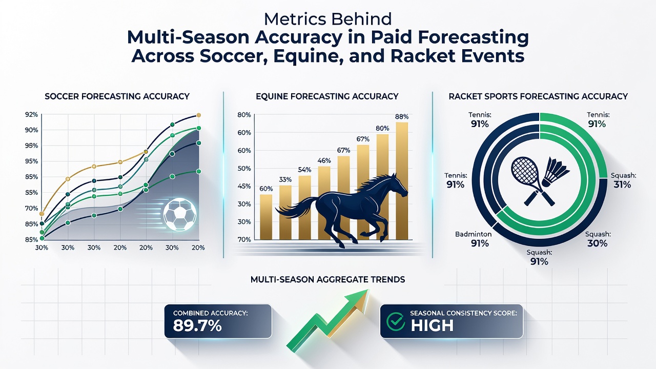 Comparative charts showing accuracy trends in equine and tennis forecasting services over multiple seasons