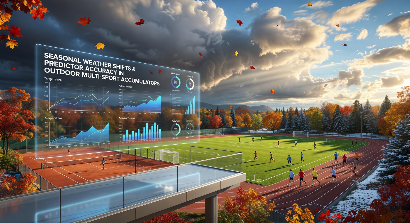 Data visualization chart displaying accuracy percentage changes for multi-sport accumulators across different seasons with overlaid weather icons