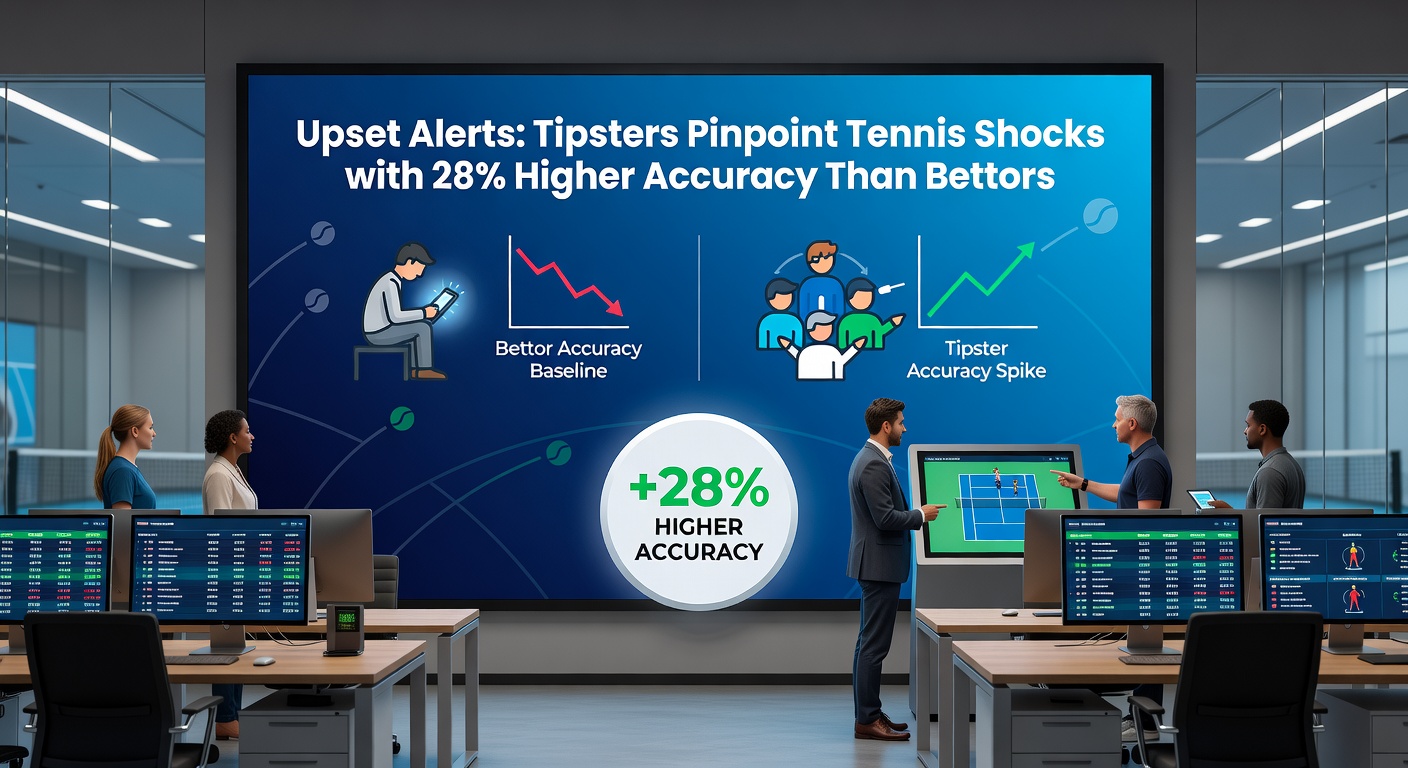 Graph showing tipster vs bettor accuracy rates in tennis upsets, with bars highlighting the 28% edge for tipsters across various surfaces