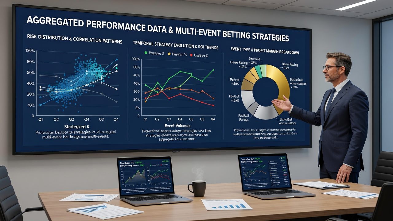 Detailed graphs comparing multi-event accumulator performance across different sports and staking methods