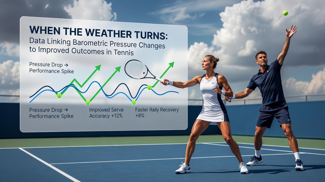 Tennis court and horse racing track side-by-side under varying weather conditions with overlaid pressure data charts